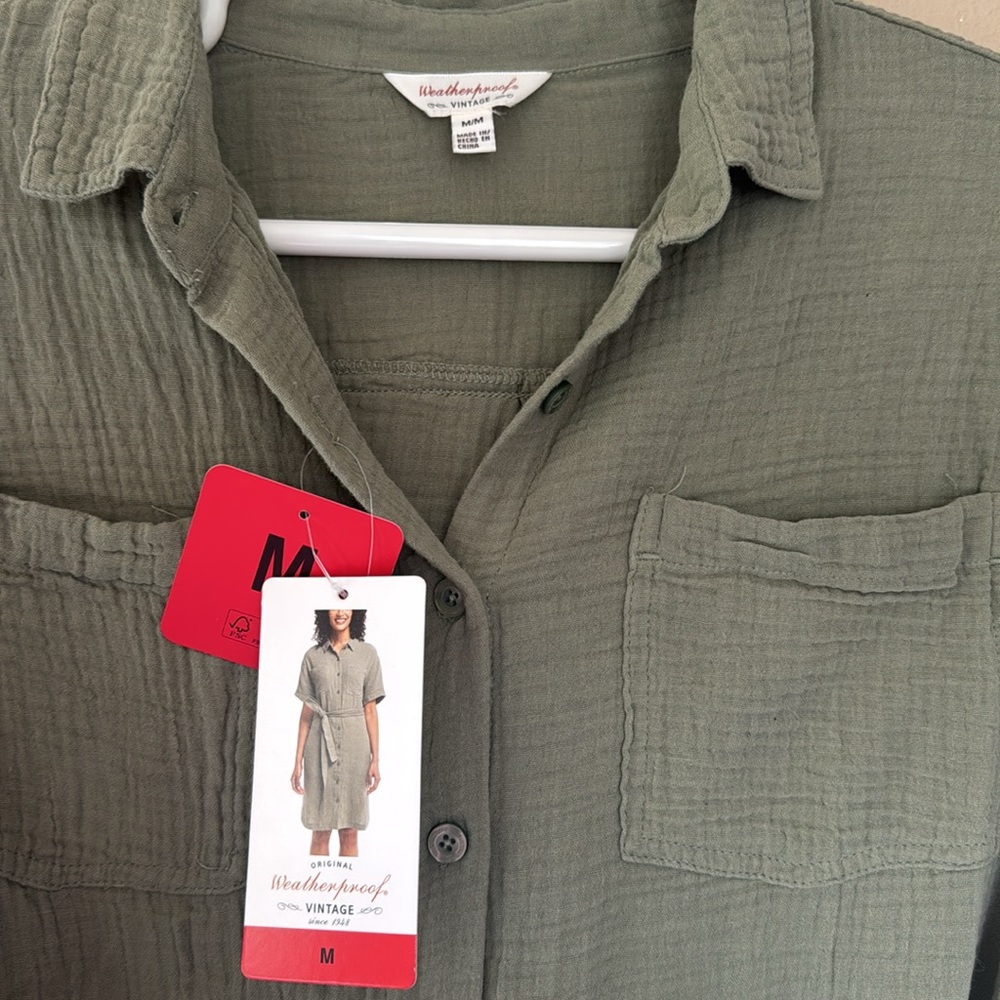 Maternity Weatherproof Olive Green Button-Up Shirt Dress - Picture 2 of 5